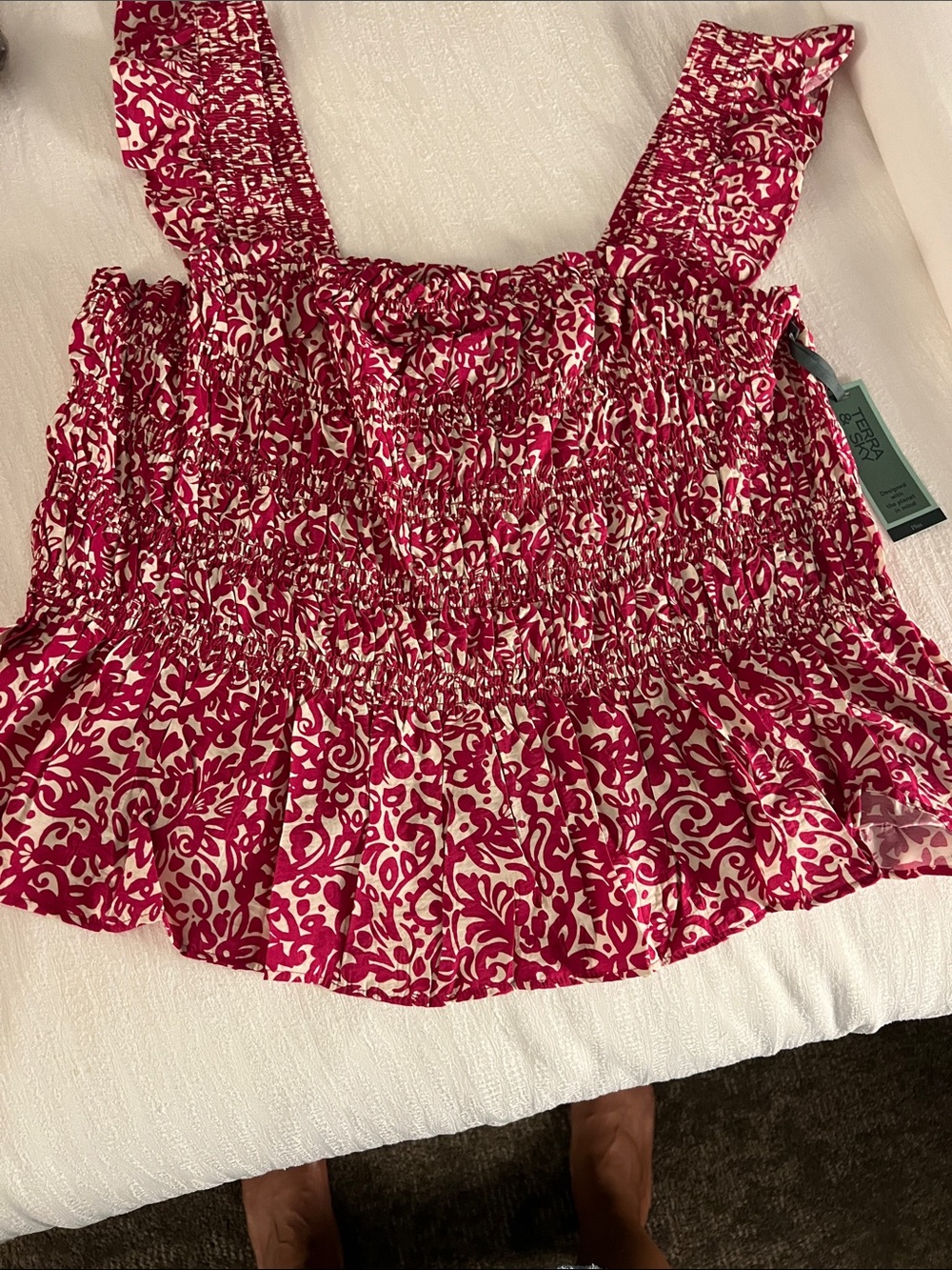 Terra & Sky Pink Floral Smocked Ruffle Crop Top